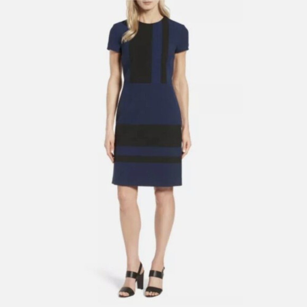 Hugo BOSS 'Hermely' Short Sleeve Colorblock Sheath Dress in Blue/Black Size 4